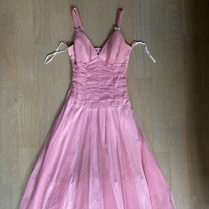 KiKi USA Pink Sparkle Midi Ruched Dress